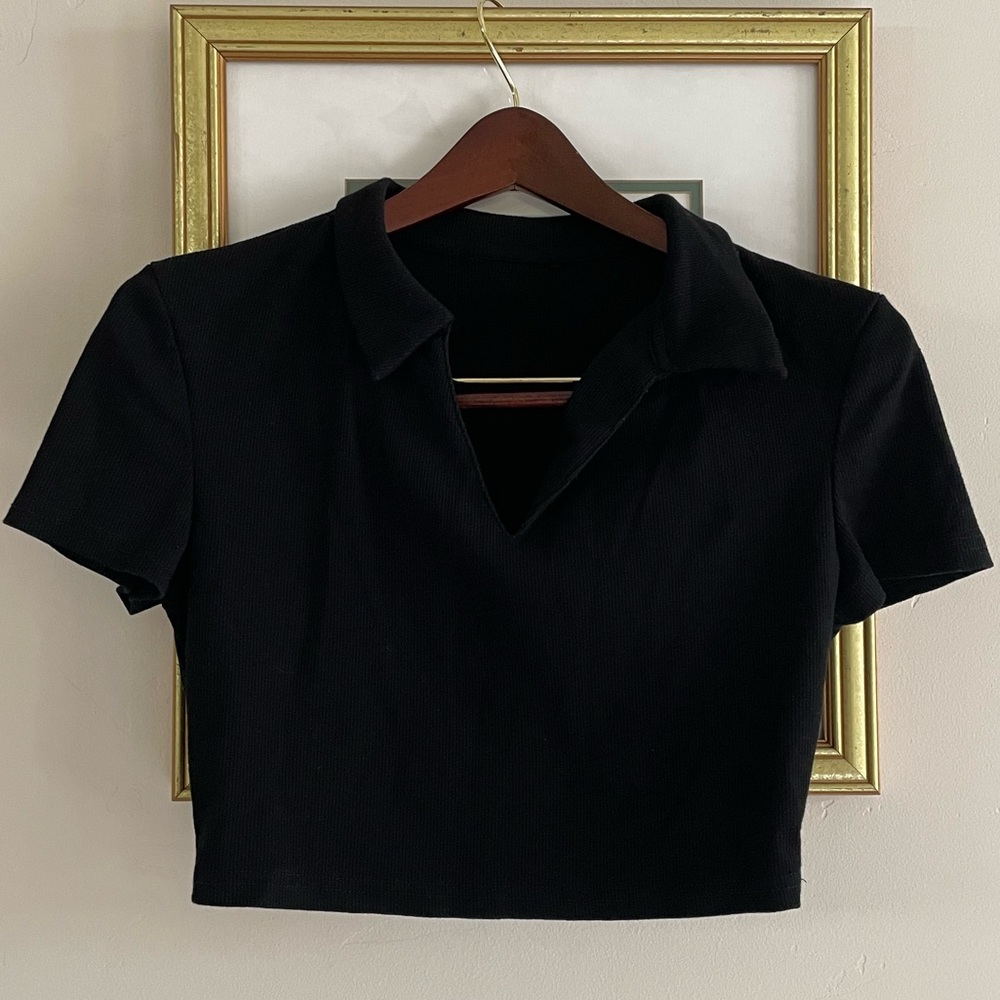 Black Collared Crop Top